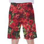 Red Rose Flower Print Men's Beach Shorts