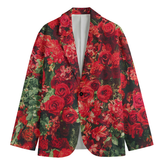 Red Rose Flower Print Men's Blazer
