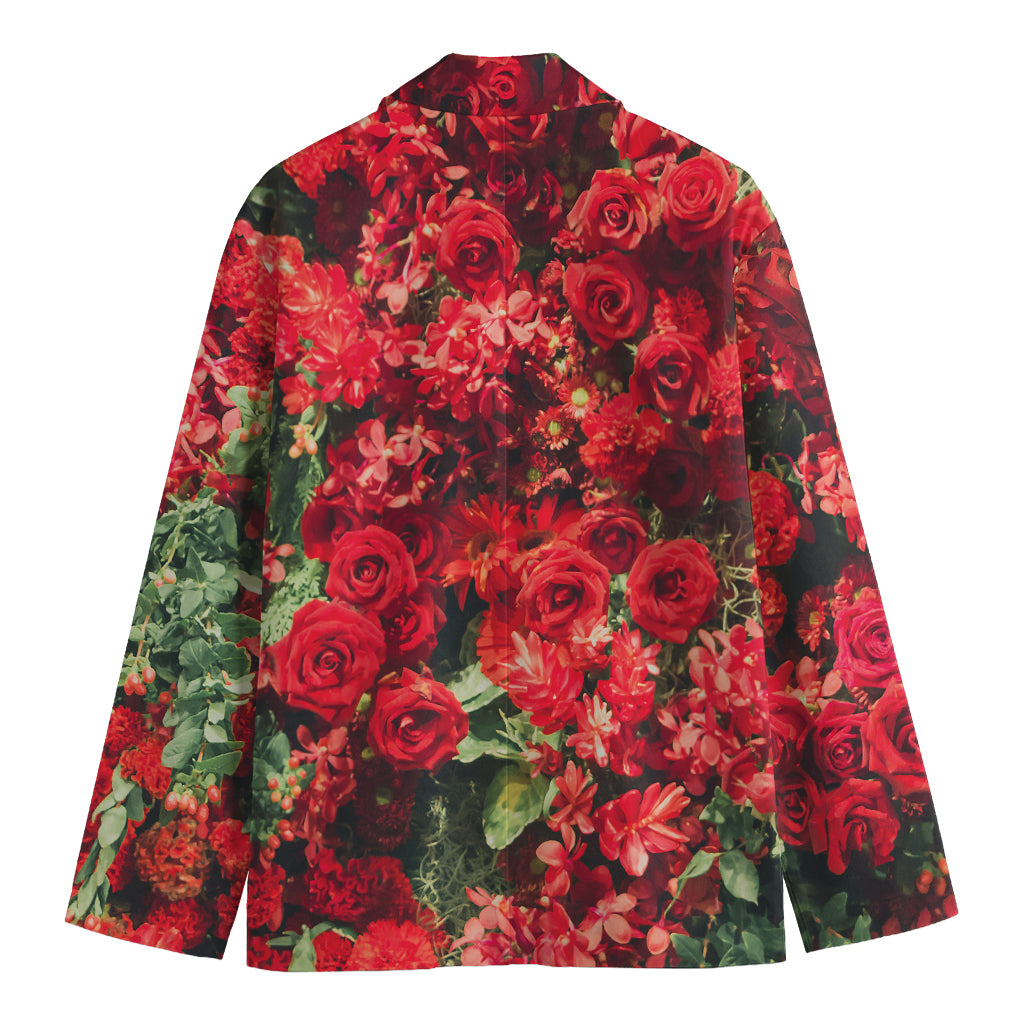 Red Rose Flower Print Men's Blazer