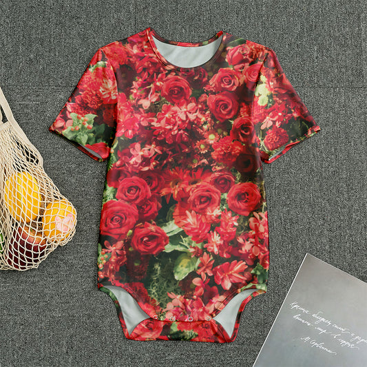 Red Rose Flower Print Men's Bodysuit