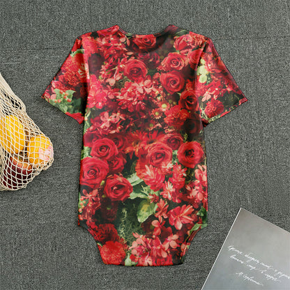 Red Rose Flower Print Men's Bodysuit