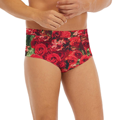 Red Rose Flower Print Men's Briefs