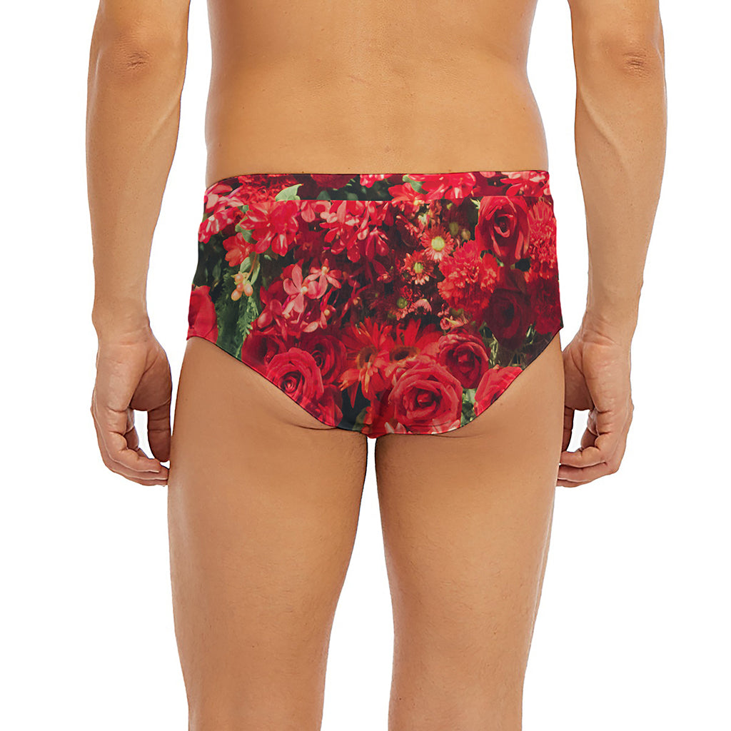 Red Rose Flower Print Men's Briefs