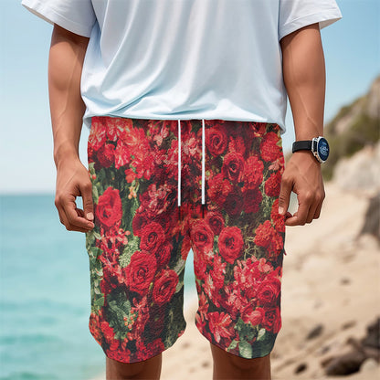 Red Rose Flower Print Men's Cargo Shorts