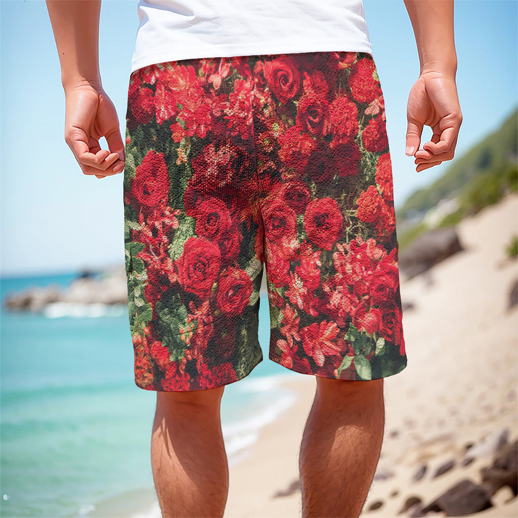 Red Rose Flower Print Men's Cargo Shorts