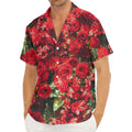 Red Rose Flower Print Men's Deep V-Neck Shirt