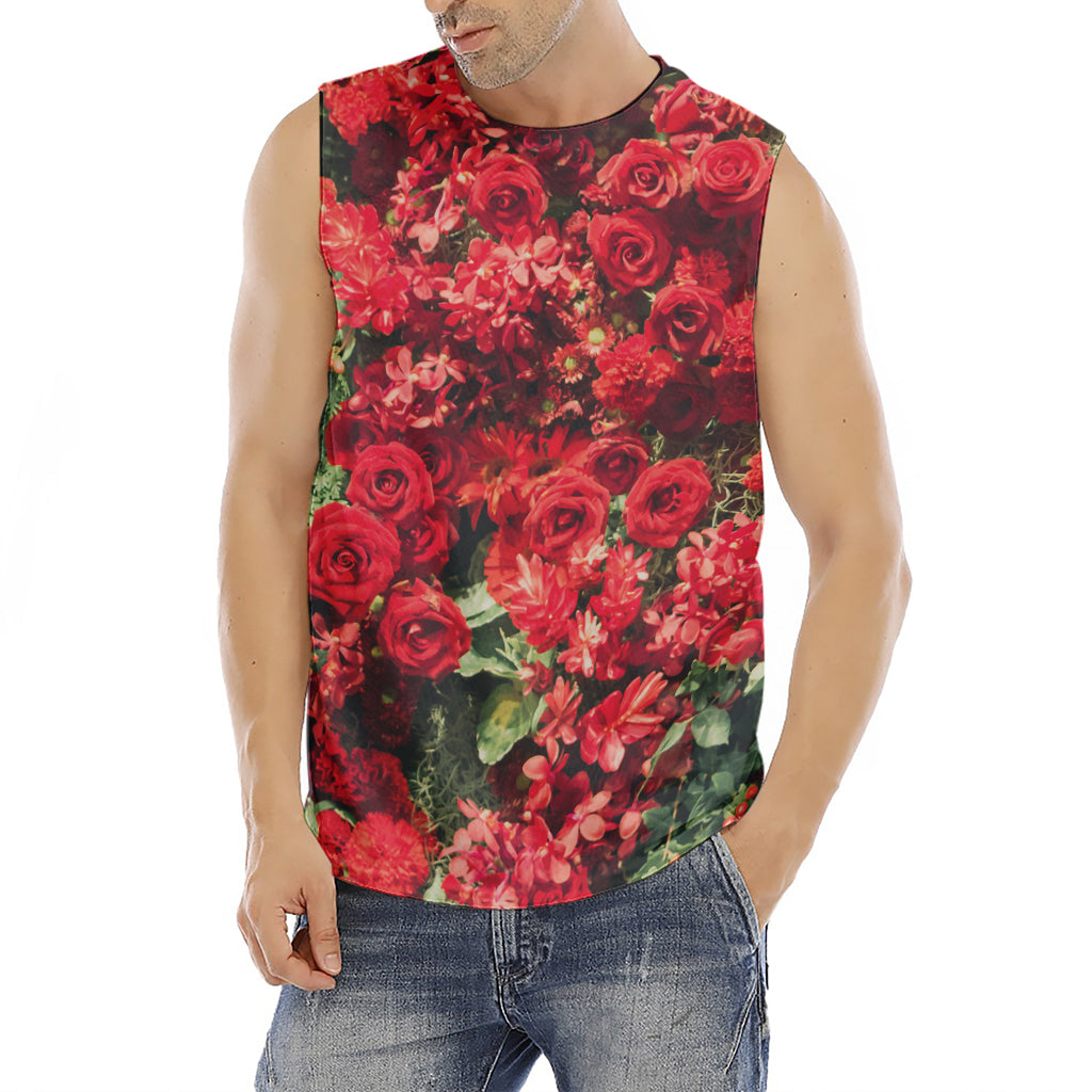 Red Rose Flower Print Men's Fitness Tank Top