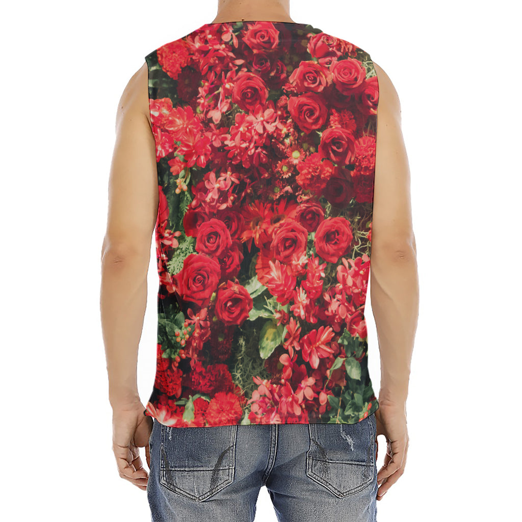 Red Rose Flower Print Men's Fitness Tank Top