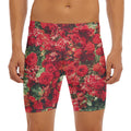 Red Rose Flower Print Men's Long Boxer Briefs
