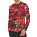 Red Rose Flower Print Men's Long Sleeve Rash Guard