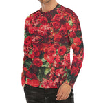 Red Rose Flower Print Men's Long Sleeve Rash Guard
