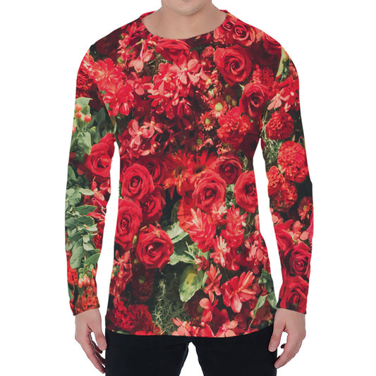 Red Rose Flower Print Men's Long Sleeve T-Shirt