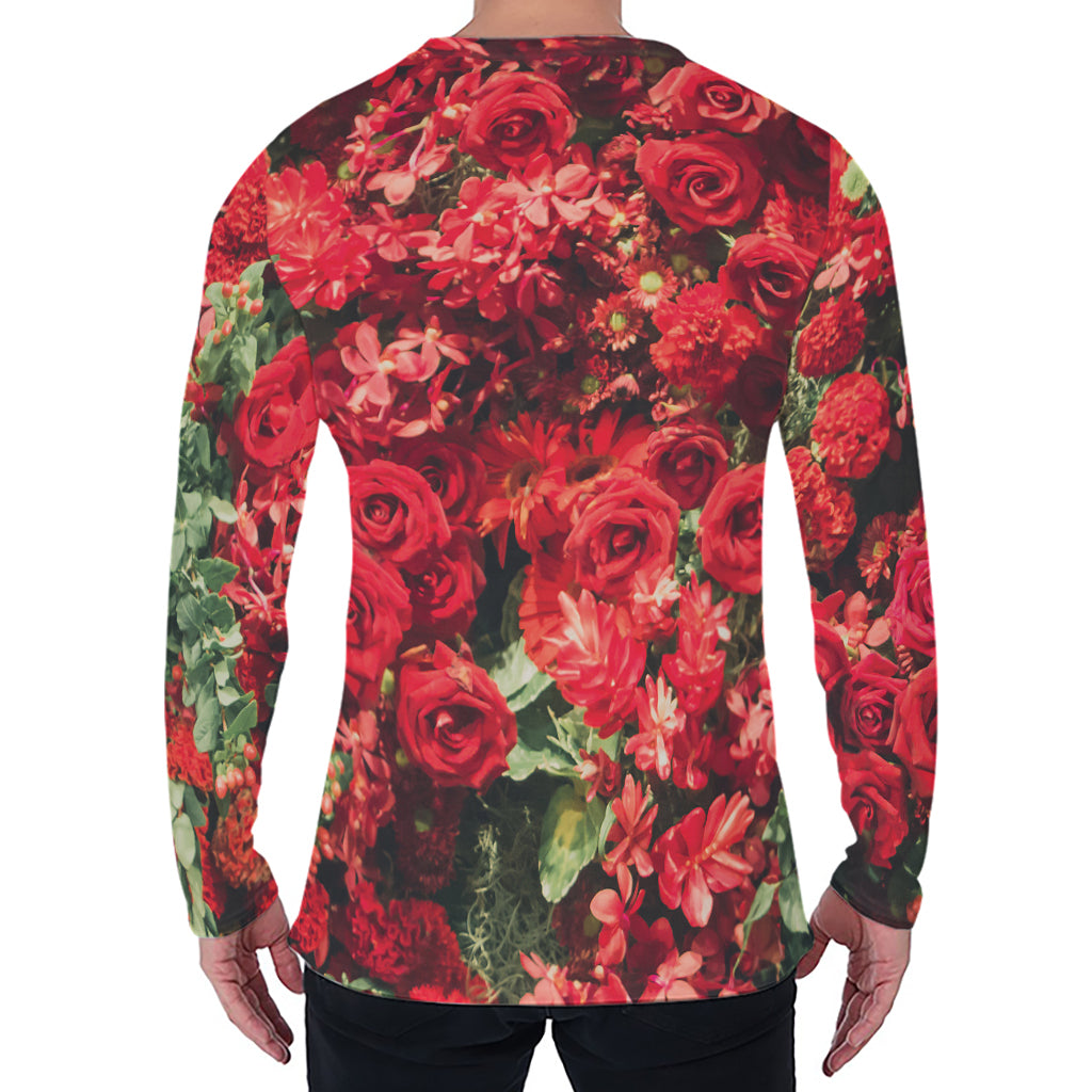 Red Rose Flower Print Men's Long Sleeve T-Shirt