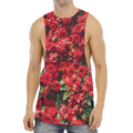 Red Rose Flower Print Men's Muscle Tank Top