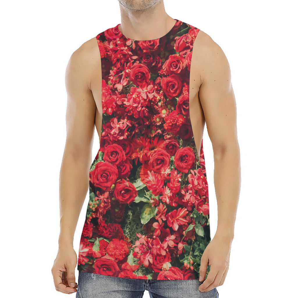 Red Rose Flower Print Men's Muscle Tank Top