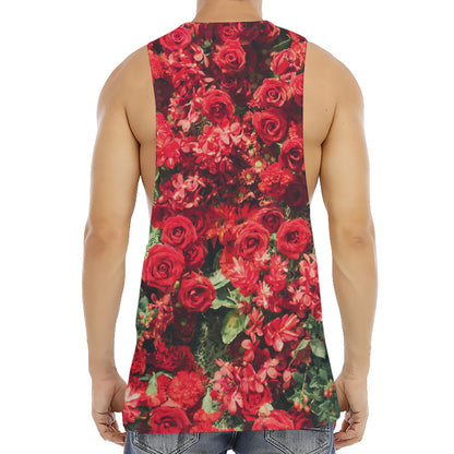 Red Rose Flower Print Men's Muscle Tank Top