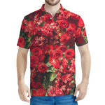Red Rose Flower Print Men's Polo Shirt