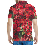 Red Rose Flower Print Men's Polo Shirt