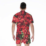 Red Rose Flower Print Men's Rompers