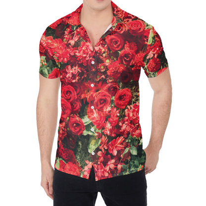 Red Rose Flower Print Men's Shirt