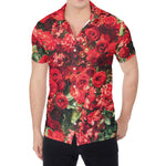 Red Rose Flower Print Men's Shirt