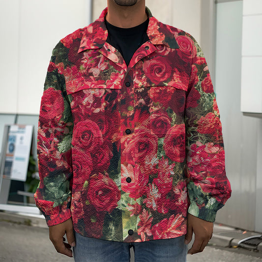 Red Rose Flower Print Men's Shirt Jacket