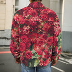 Red Rose Flower Print Men's Shirt Jacket