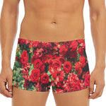 Red Rose Flower Print Men's Short Boxer Briefs
