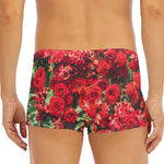 Red Rose Flower Print Men's Short Boxer Briefs