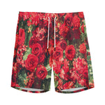 Red Rose Flower Print Men's Sports Shorts