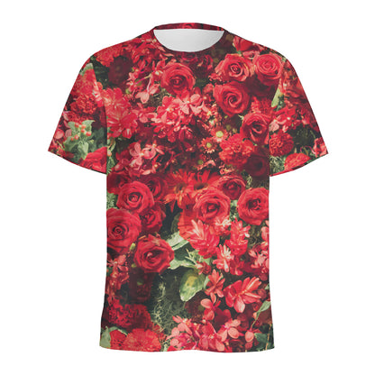 Red Rose Flower Print Men's Sports T-Shirt