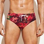Red Rose Flower Print Men's Swim Briefs