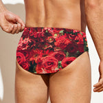 Red Rose Flower Print Men's Swim Briefs