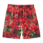 Red Rose Flower Print Men's Swim Trunks