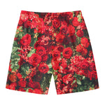 Red Rose Flower Print Men's Swim Trunks