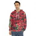 Red Rose Flower Print Men's Velvet Pullover Hoodie