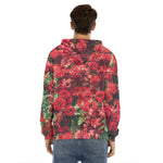 Red Rose Flower Print Men's Velvet Pullover Hoodie