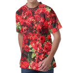 Red Rose Flower Print Men's Velvet T-Shirt