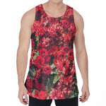 Red Rose Flower Print Men's Velvet Tank Top