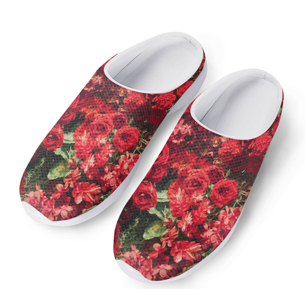 Red Rose Flower Print Mesh Casual Shoes