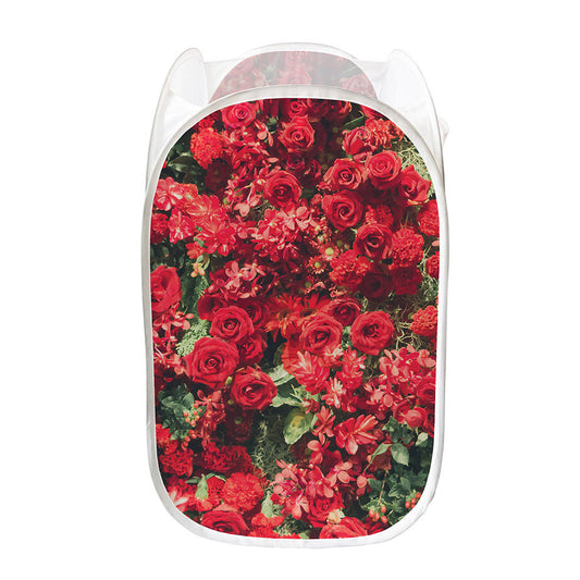 Red Rose Flower Print Mesh Laundry Hamper