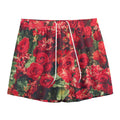 Red Rose Flower Print Mesh Shorts
