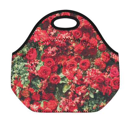 Red Rose Flower Print Neoprene Lunch Bag