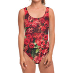 Red Rose Flower Print One Piece Swimsuit