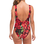 Red Rose Flower Print One Piece Swimsuit