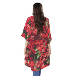 Red Rose Flower Print Open Front Beach Cover Up