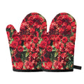 Red Rose Flower Print Oven Mitts