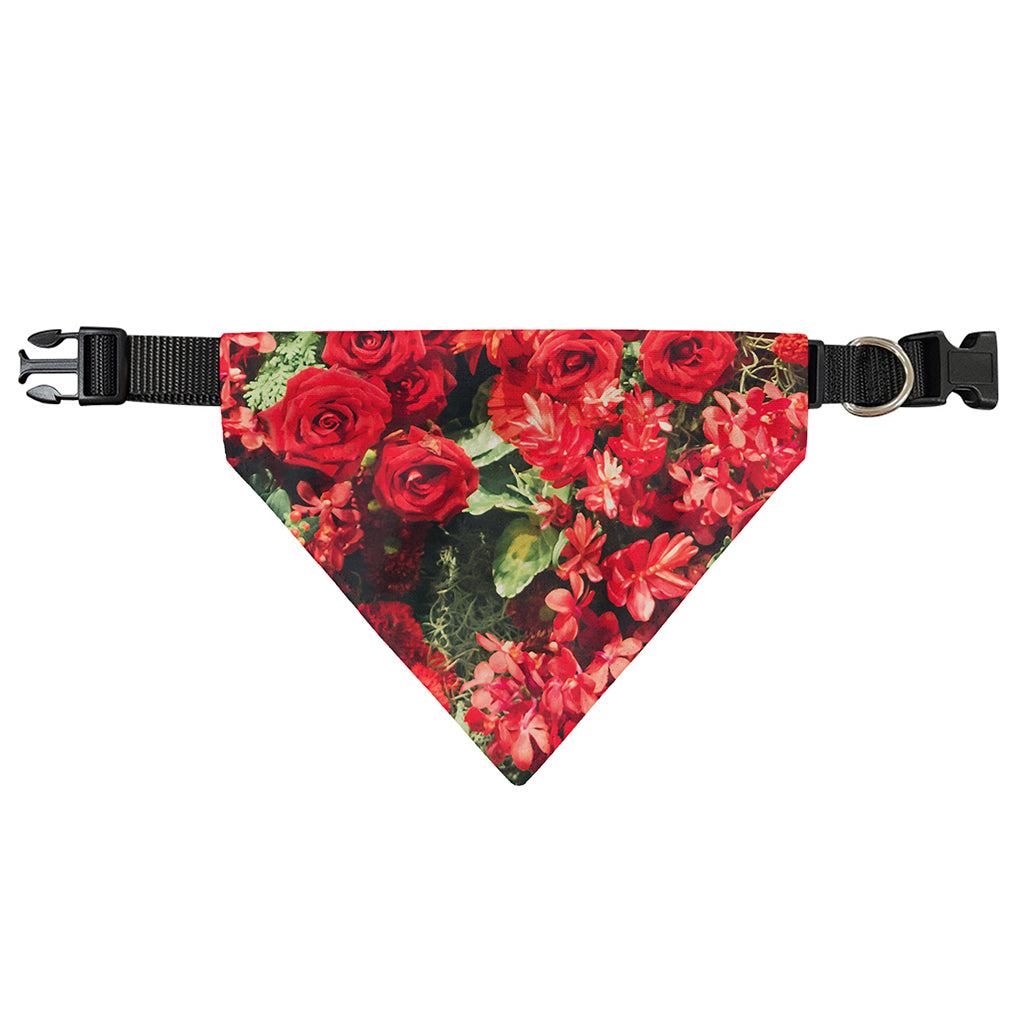 Red Rose Flower Print Over The Collar Dog Bandana