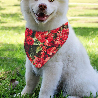 Red Rose Flower Print Over The Collar Dog Bandana