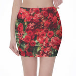 Red Rose Flower Print Pencil Mini Skirt
